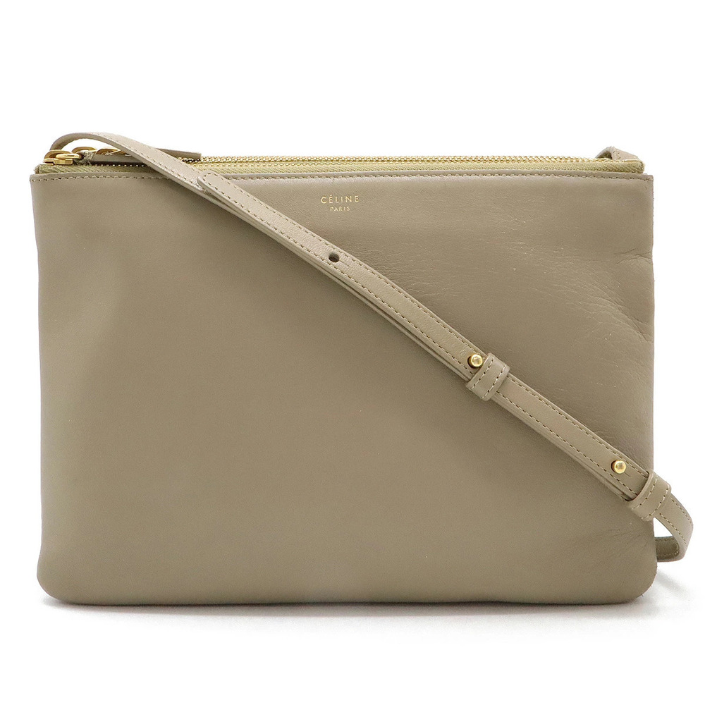 Celine Trio Crossbody Bag Lambskin Leather Greige Gray